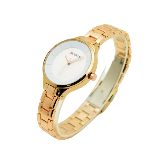 C-9015L Curren Women's Watch - White Dial Gold Stainless Steel Analog Quartz Watch