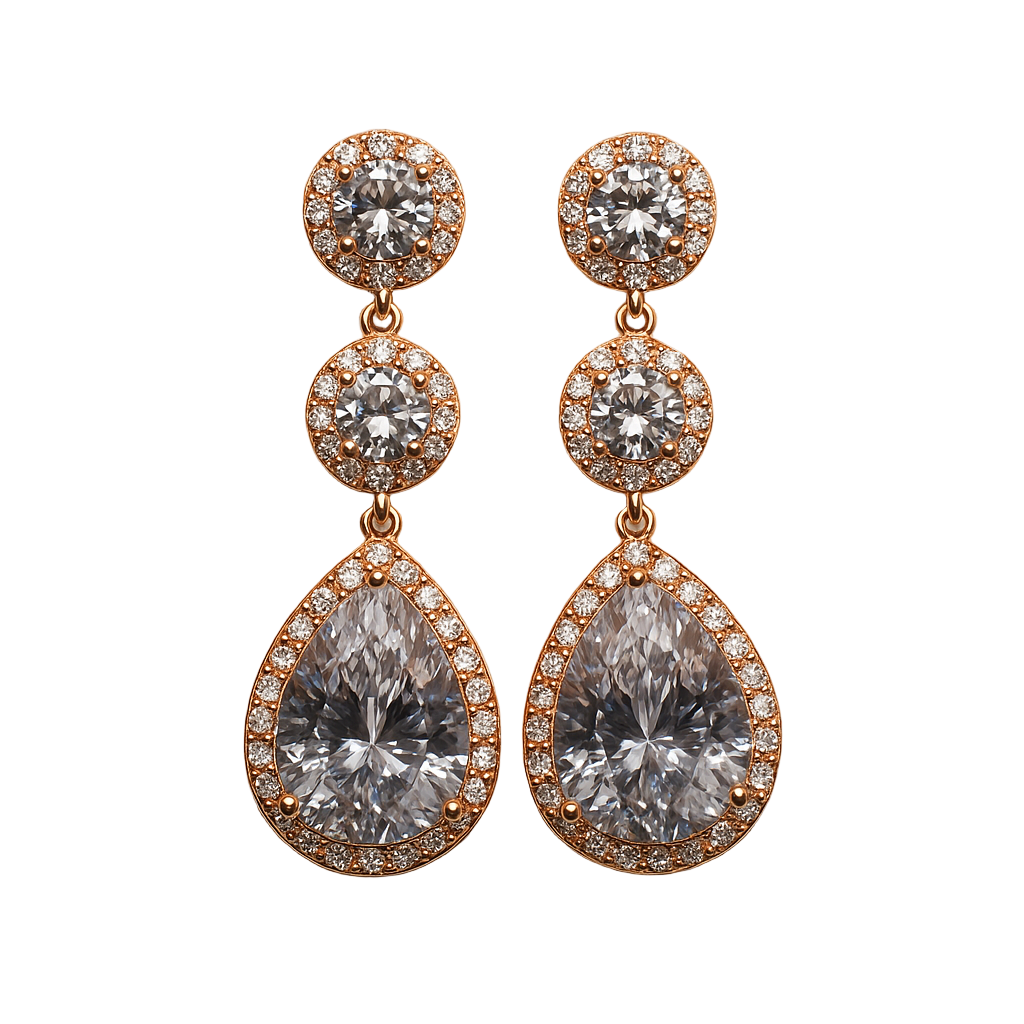Teardrop Halo Drop Earrings – Gold Radiance