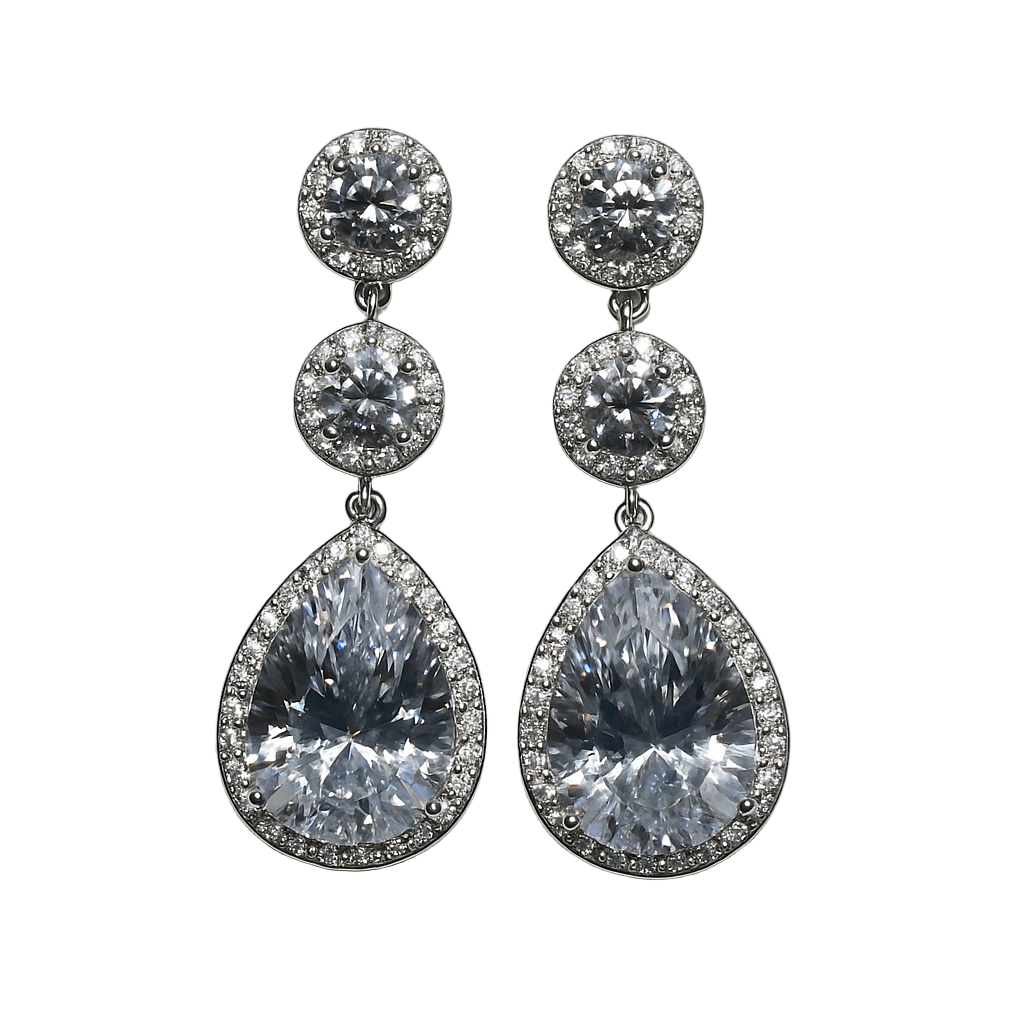 Teardrop Halo Drop Earrings – Silver Sparkle