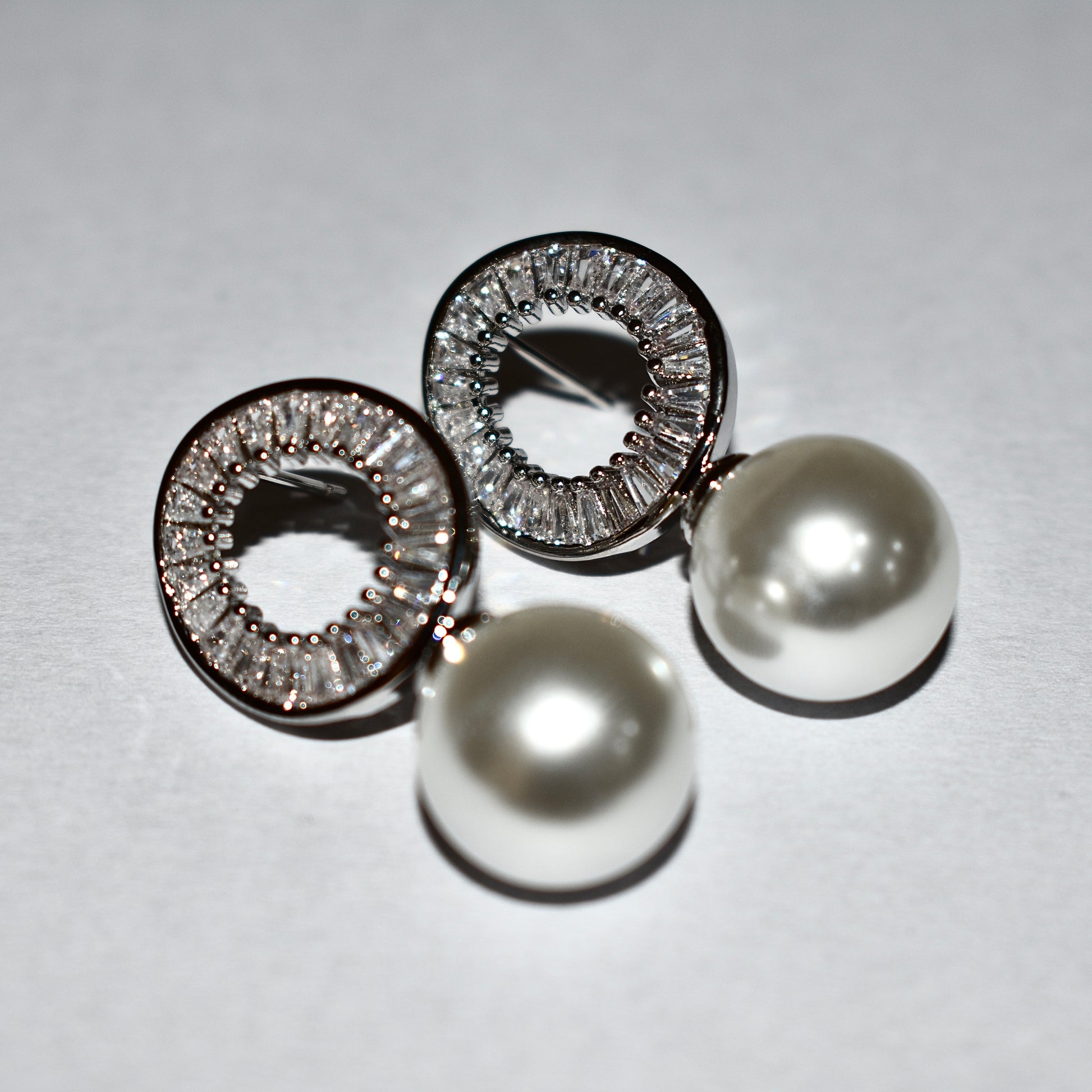 Diamond Halo Pearl Drop Earrings – Silver Luxury