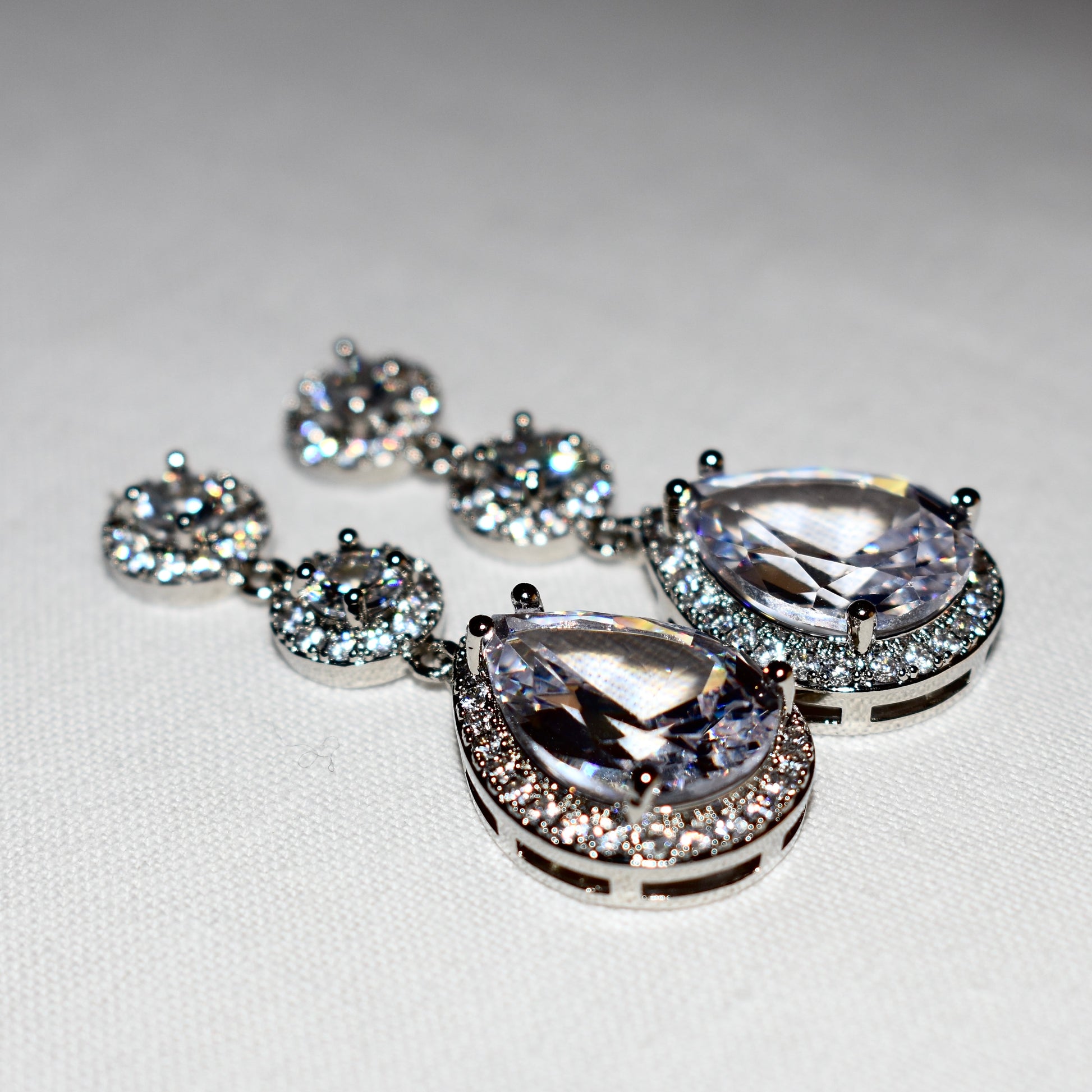 Teardrop Halo Drop Earrings – Silver Sparkle