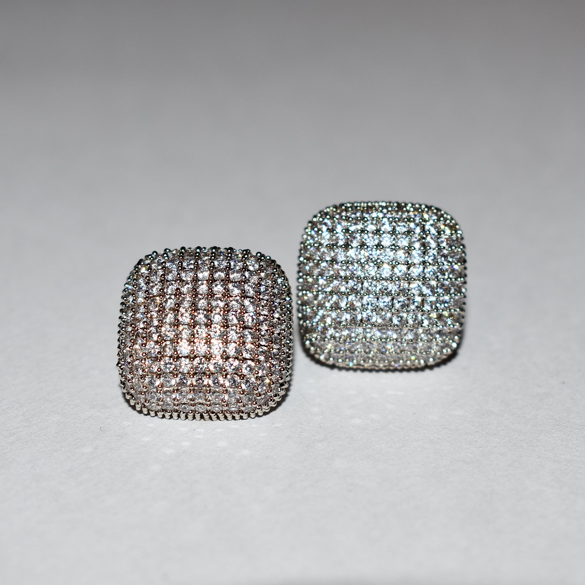 Square Pavé Stud Earrings – Silver Sparkle