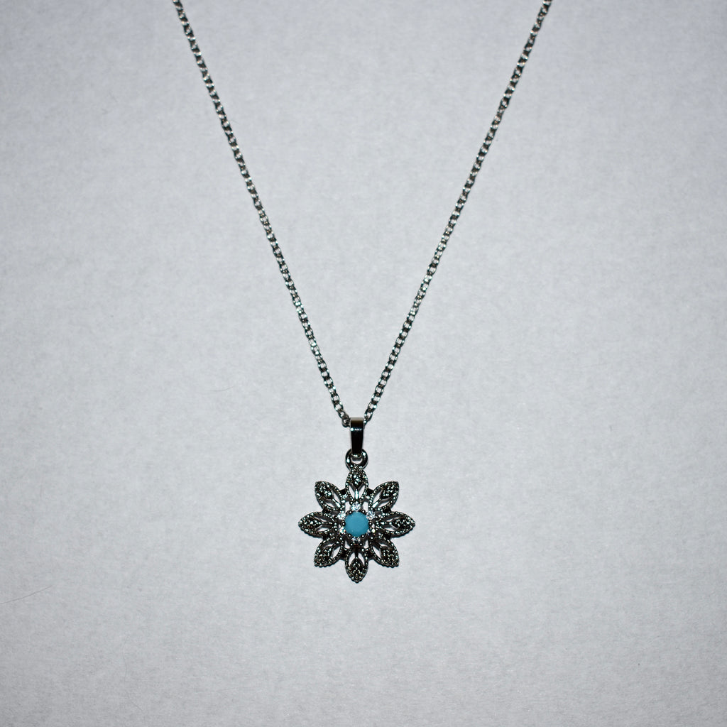 Floral Pendant Necklace with Turquoise Center