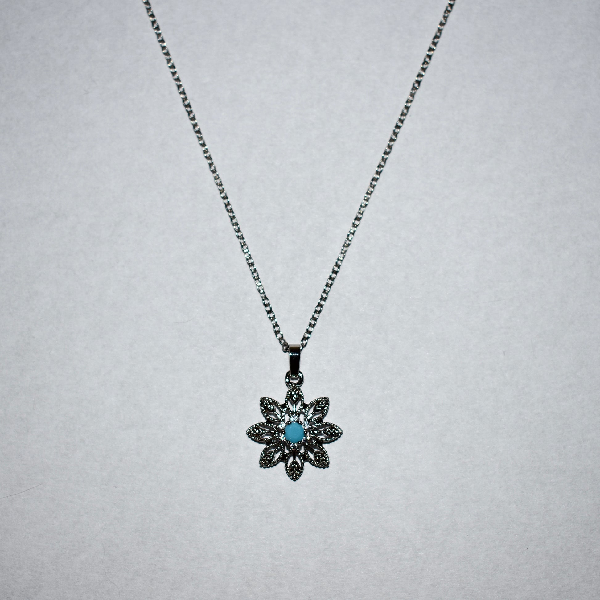 Floral Pendant Necklace with Turquoise Center