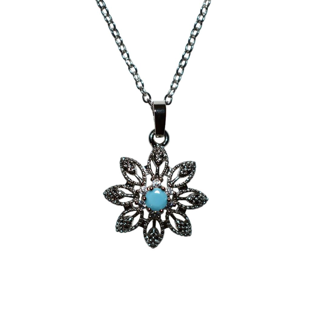 Floral Pendant Necklace with Turquoise Center