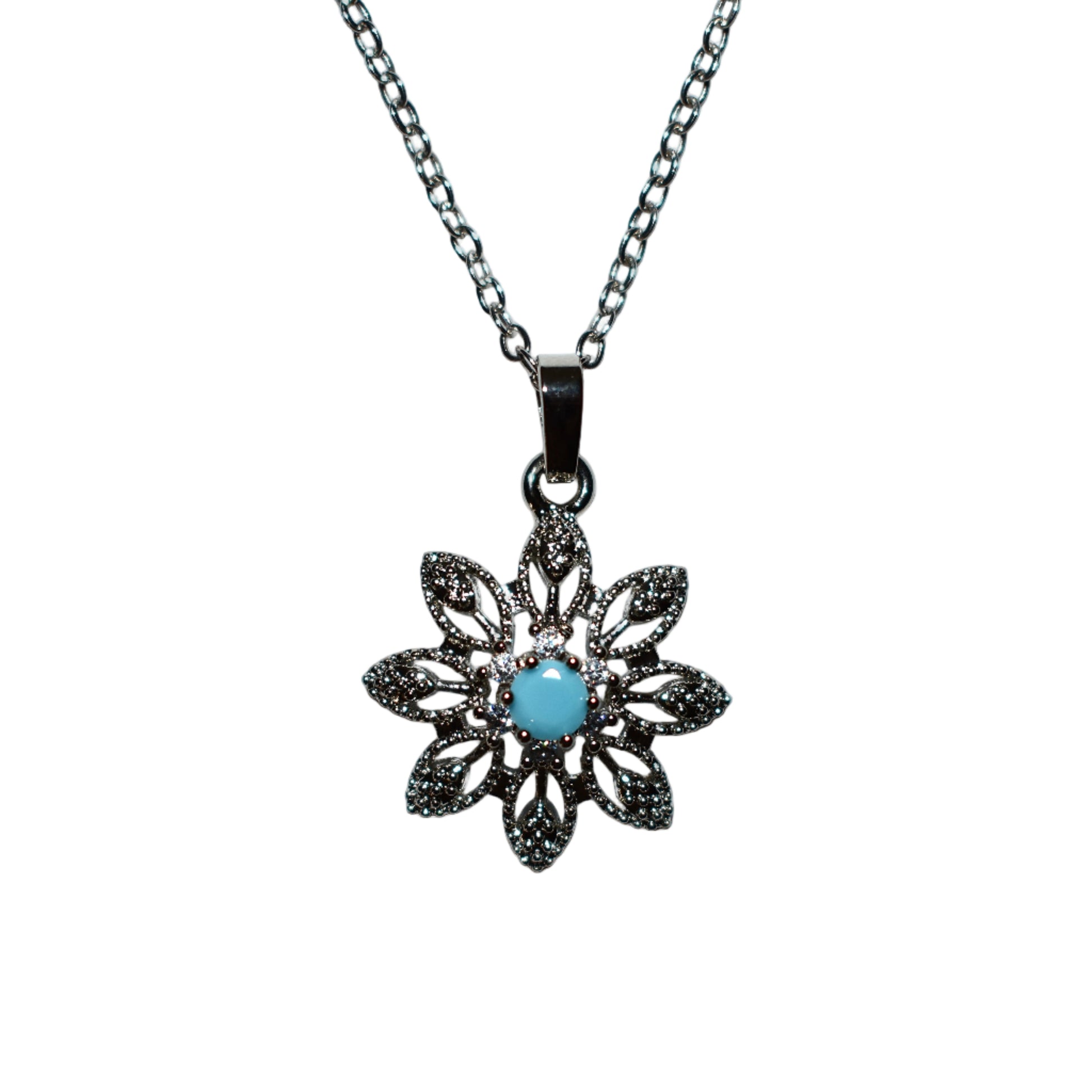 Floral Pendant Necklace with Turquoise Center