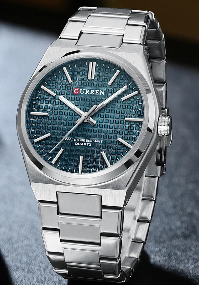 Curren M:8439 Silver-Blue Dial Silver Steel Chain Analog Quartz Men's Watch