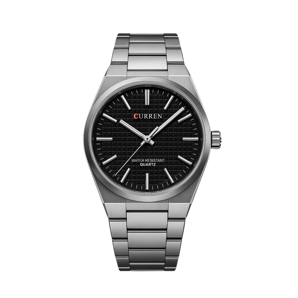 Curren M:8439 Black Dial Silver Steel Chain Analog Quartz Men's Watch