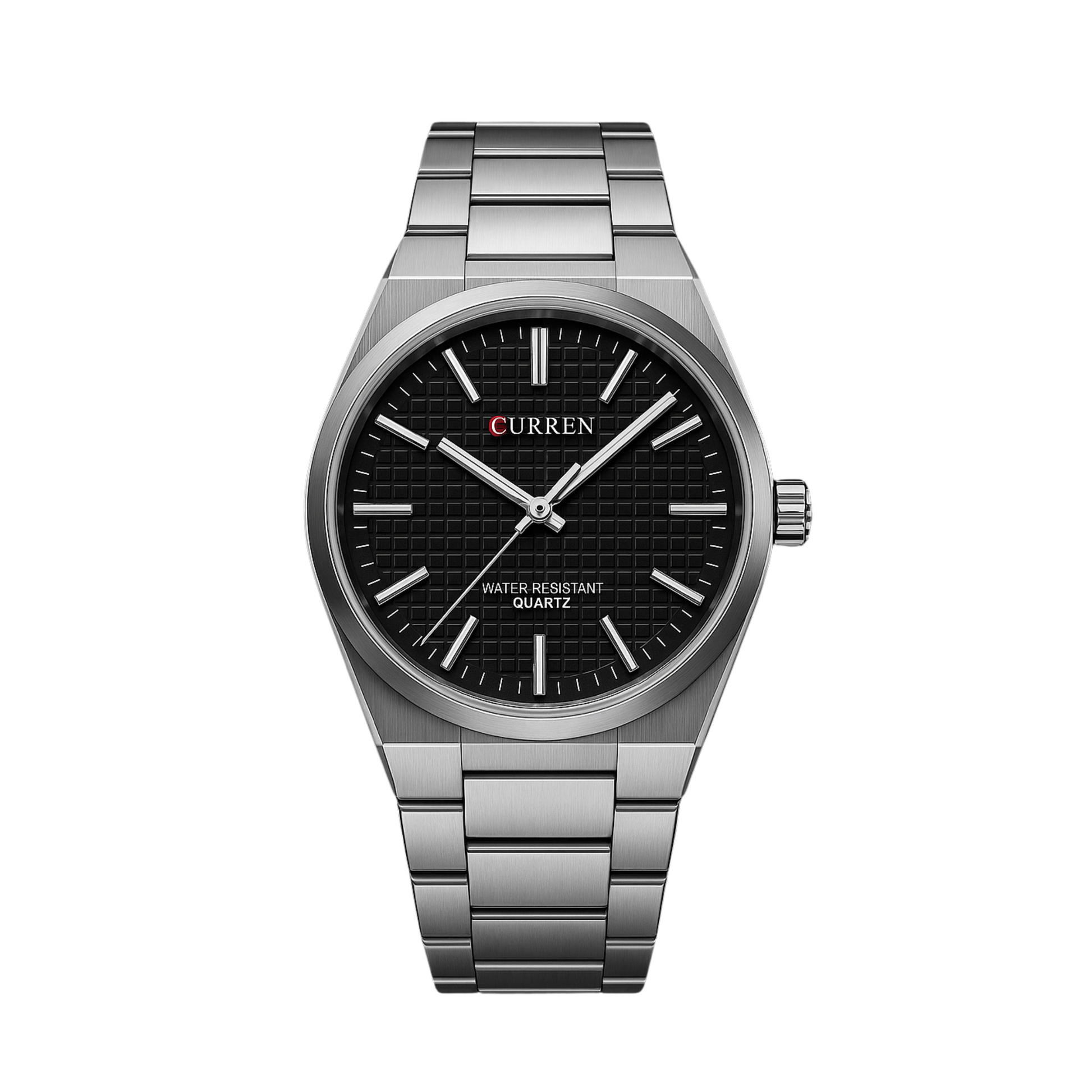 Curren M:8439 Black Dial Silver Steel Chain Analog Quartz Men's Watch